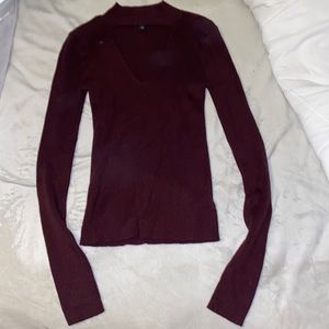Dark Maroon Cutout Long Sleeve
